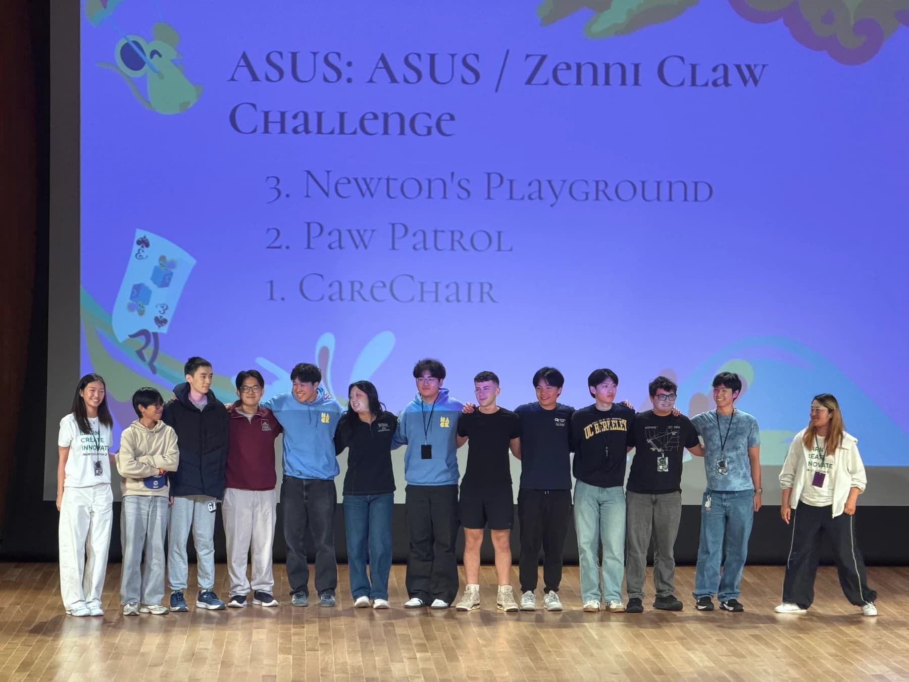 Matthias on stage with the ASUS sponsor challenge award recipients at HackMIT