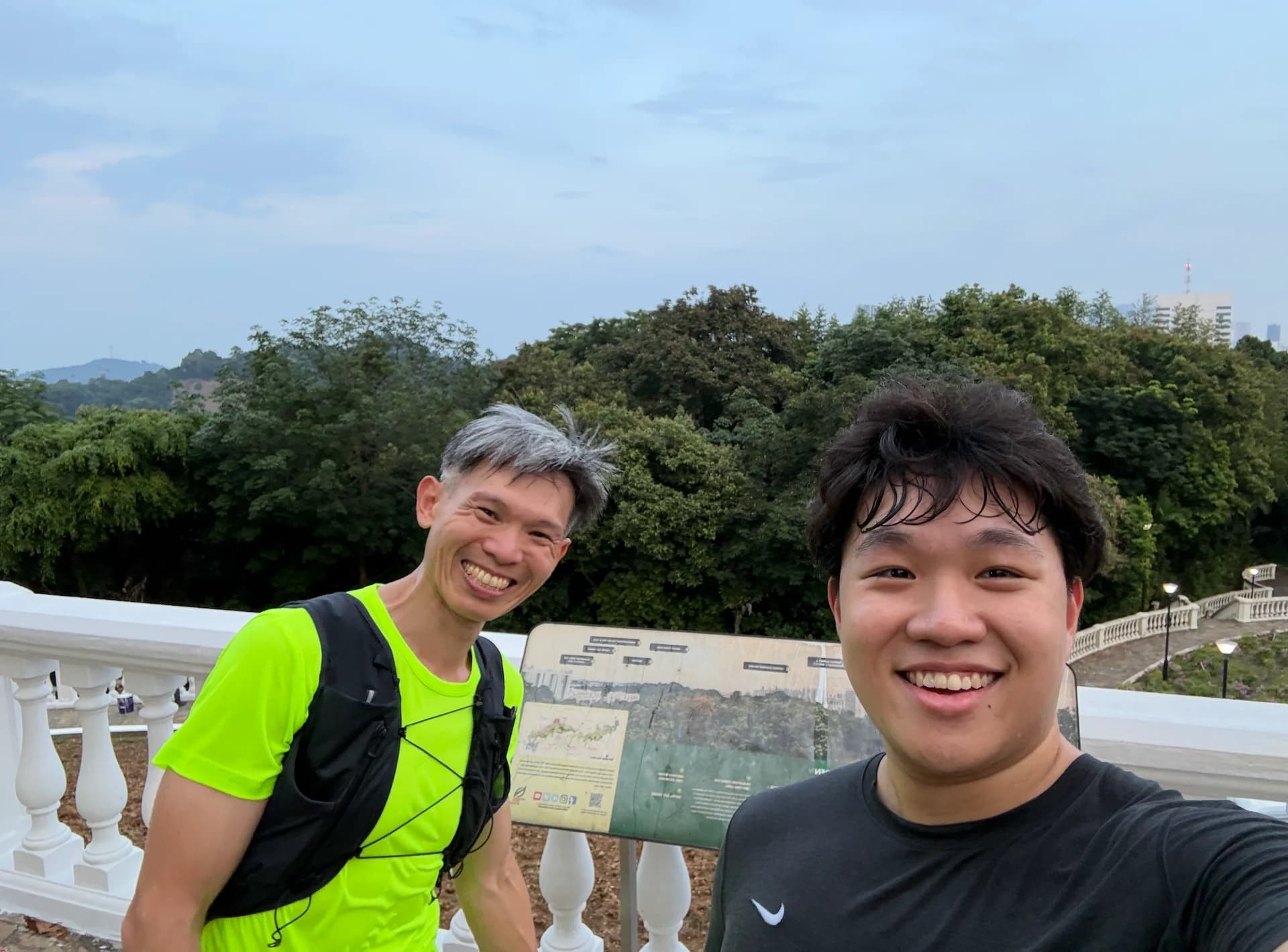 Matthias Joseph with his internship mentor, Rongyang Lim, during their 26 km run